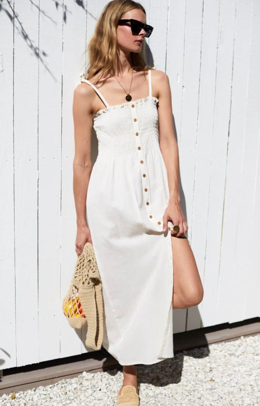 Emerson Fry India Collection Tuckernuck Santiago Sundress Midi Dress Beige M L